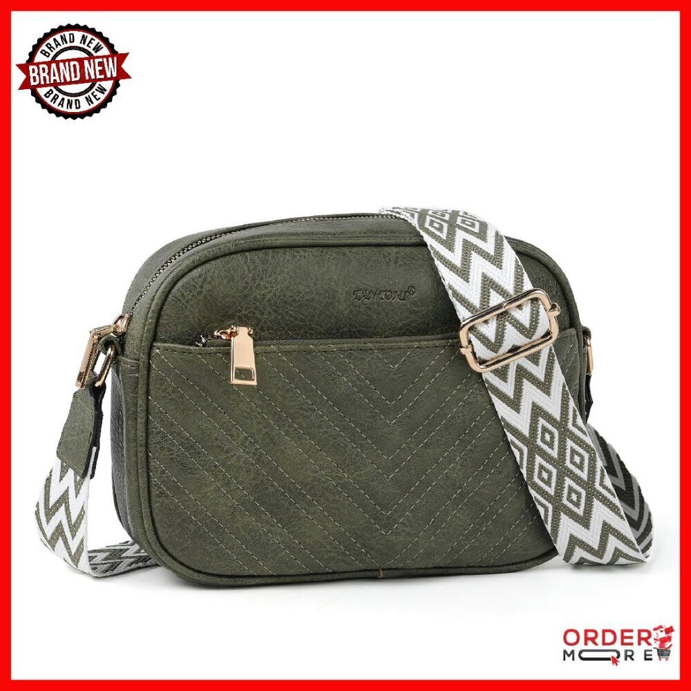 Leather Crossbody Purse with Wide Strap, Small Travel Handbag for Women